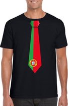 Zwart t-shirt met Portugal vlag stropdas heren L