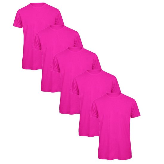 Senvi 5 pack T-Shirt -100% biologisch katoen - Kleur: Fuchsia- M
