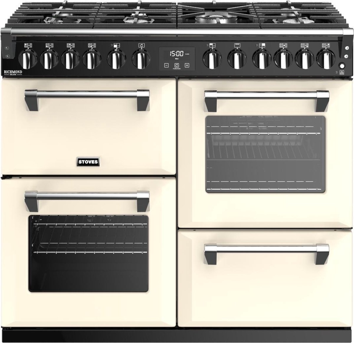 Stoves Richmond S1000 DF Deluxe Range-fornuis Gaskookplaat Zwart, Crème A