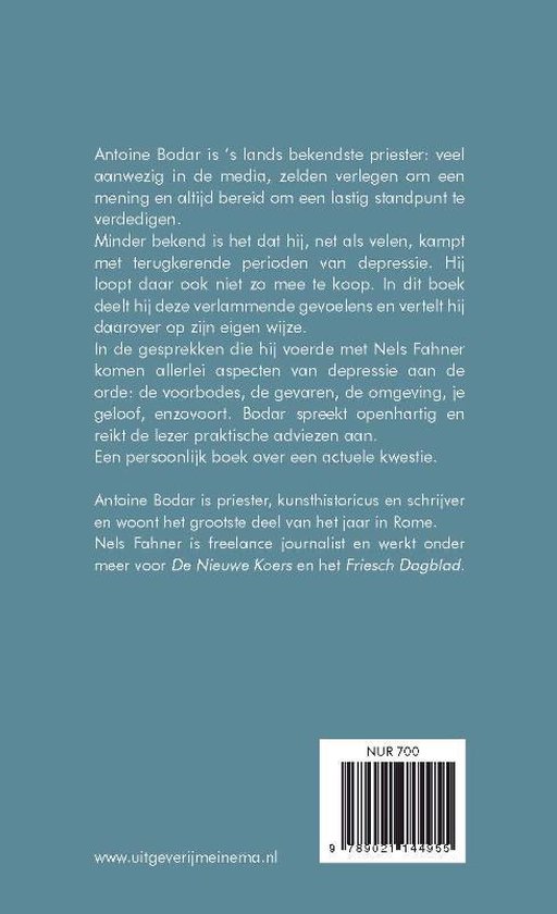 De achterkant van het boek 'Droef gemoed' met tekst over de inhoud en de auteurs.