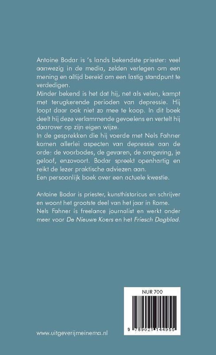 De achterkant van het boek 'Droef gemoed' met tekst over de inhoud en de auteurs.