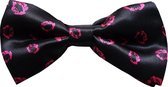 Fako Fashion® - Vlinderstrik - Vlinderdas - Print - 12cm - Zwart/Roze Lippen