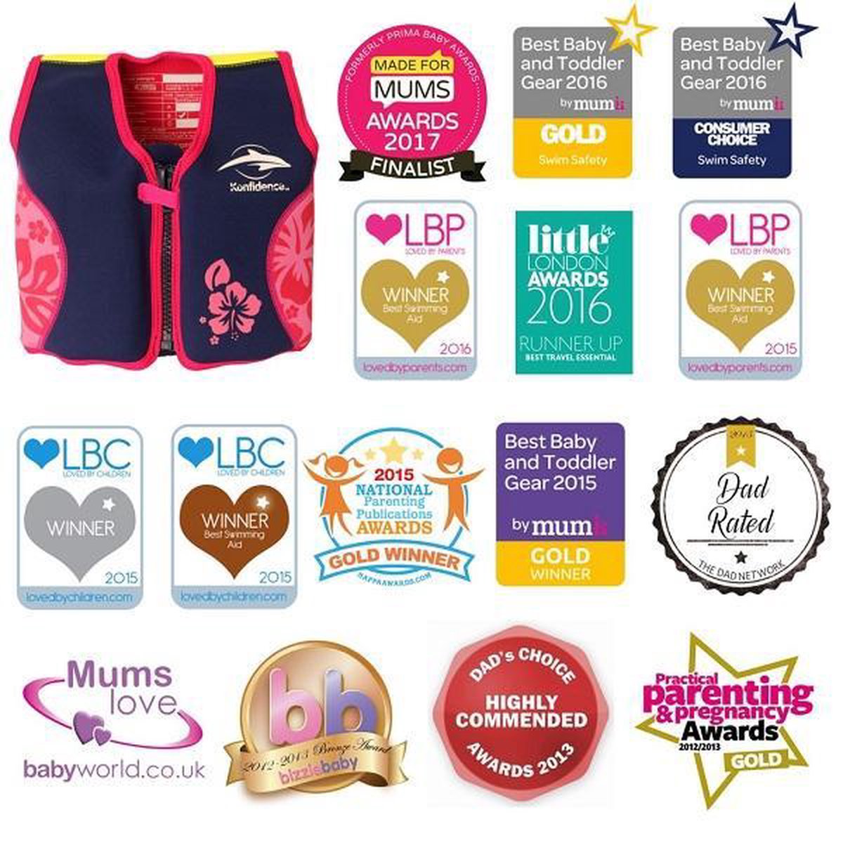 Konfidence - Zwemvest/Drijfvest kind - Roze - 6 - 7 jaar / 25 - 30 kg — afbeelding 16