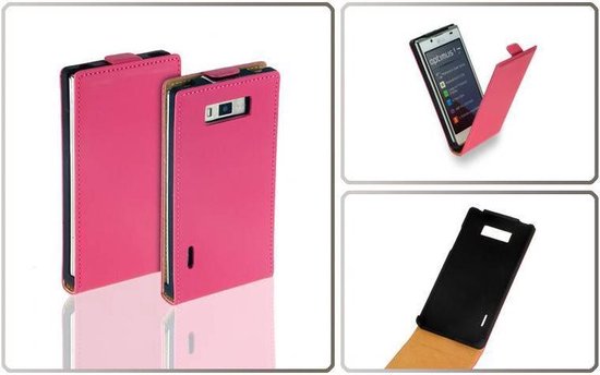 gebroken Gasvormig toezicht houden op Leder Flip case case Telefoonhoesje - LG Optimus L7 Pink/Roze | bol.com