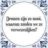 Tegeltje met Spreuk (Tegeltjeswijsheid): Dromen zijn zo mooi, waarom zouden we ze verwezenlijken? + Kado verpakking & Plakhanger