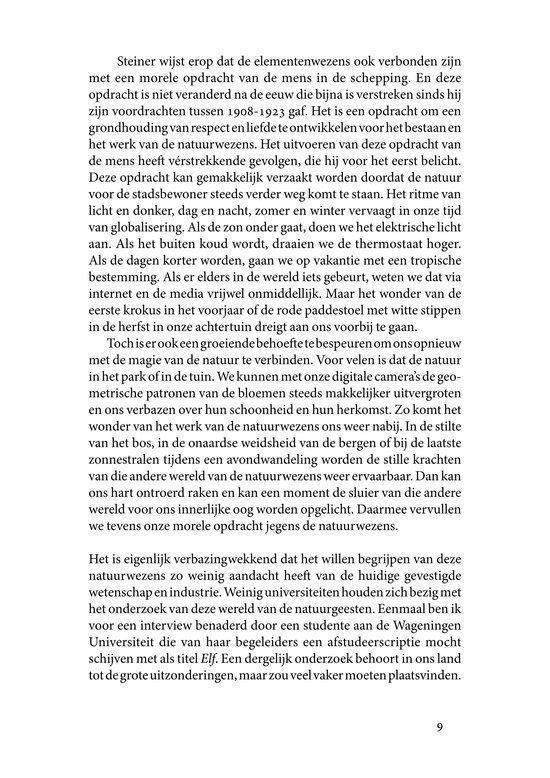 Pagina met tekst over natuurwezens, elementen en de mens. Geschreven in het Nederlands.