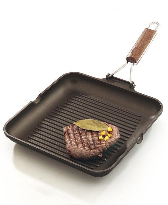 Poêle à Griller Carrée 24 Cm AIKENBBKK – Alu Antiadhésif, Poignée Amovible, Blanche