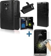 LG G5 Portemonnee hoes zwart met Tempered Glas Screen protector