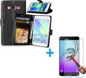Samsung Galaxy A5 2015 Portemonnee hoes zwart met Tempered Glas Screen protector