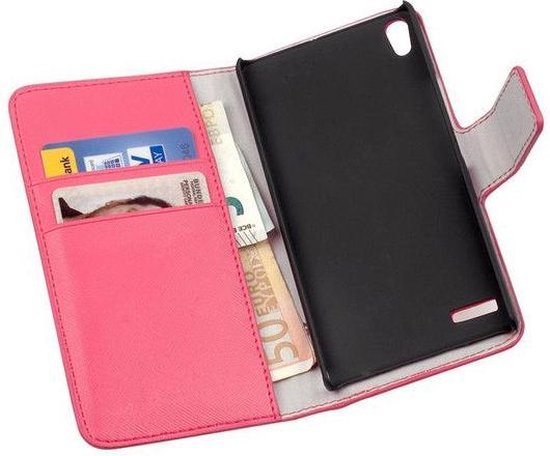 Verdienen gegevens De controle krijgen HC Bookcase Flip Wallet Telefoonhoesje - Huawei Ascend P6 Pink/Roze |  bol.com