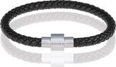 Memphis armband leer met edelstaal Zwart Zilverkleurig-20cm