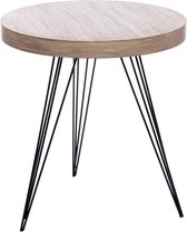 Bijzettafel / salontafel rond retro, naturel hout met zwart