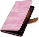 Hagedis Bookstyle Wallet Case Hoesje Geschikt voor Huawei Mate 7 Roze