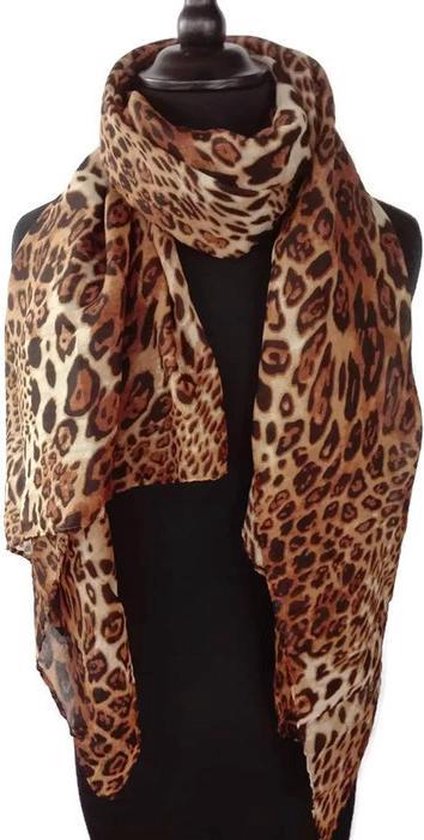 Lauw Naar boven Auroch Dames sjaaltje luipaard print - zwart - bruin - creme - chiffon - 70 x 145  cm | bol.com