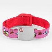 Medische ID (kinder)armband - Bloemen/Vlinderes -  Roze/Rood