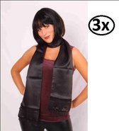 3x Sjaal satijn zwart 180 cm