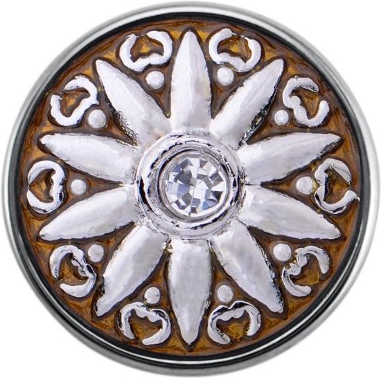 Quiges - Dames Click Button Drukknoop 18mm Bloem Patroon Oker Geel - EBCM314