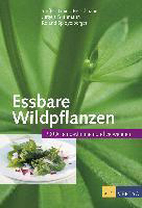 Titel: Essbare Wildpflanzen. Op een bordje ligt eetbare sla, omringd door rode radijsschijfjes.
