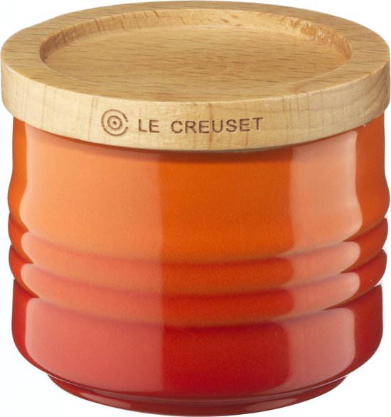 Le Creuset voorraadpot met houten deksel 12cm oranjerood