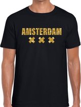 Amsterdam gouden glitter tekst t-shirt zwart heren 2XL