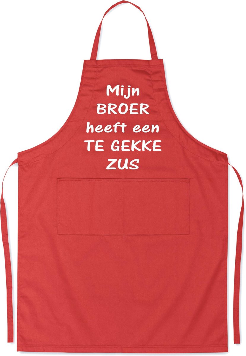 Mijncadeautje Schort - Te gekke zus - opdruk wit - mooie en exclusieve keukenschort - rood