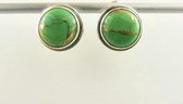 Ronde zilveren oorstekers met groene koperturkoois