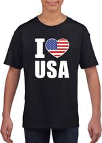 Zwart I love USA - Amerika fan shirt kinderen L (146-152)