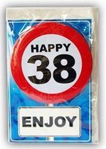 Happy Birthday kaart met button 38 jaar
