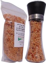 Roze Himalayazout Chili Duopack ✔1 Hervulbare Zoutmolen 180gr + 1 Navulverpakking 450gr