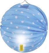 Blauwe lampion met witte stippen 20 cm