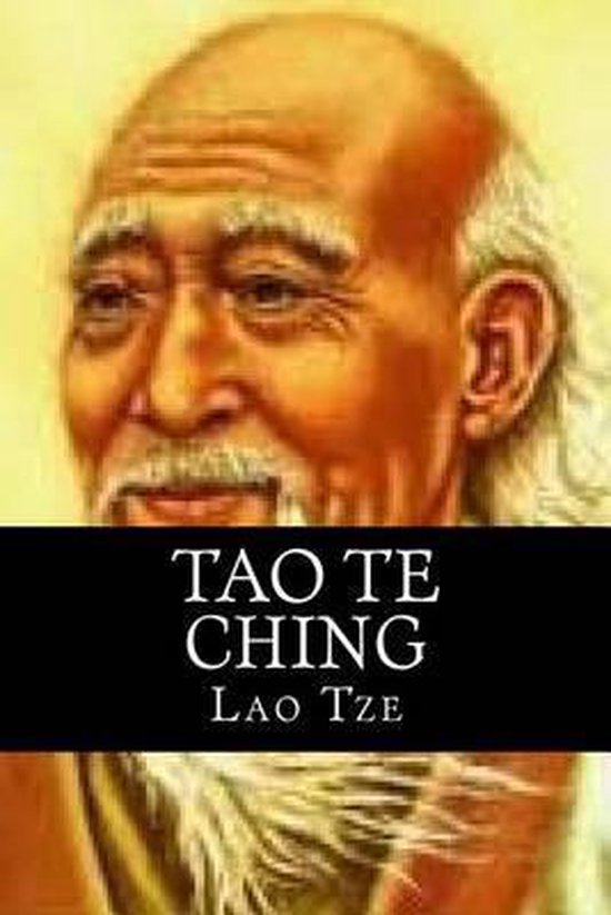 Boekomslag van de Tao Te Ching van Lao Tze met een portret van een oude man.