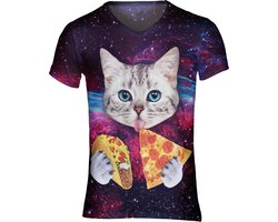 Pizza en taco kat tshirt Maat: L  V-hals