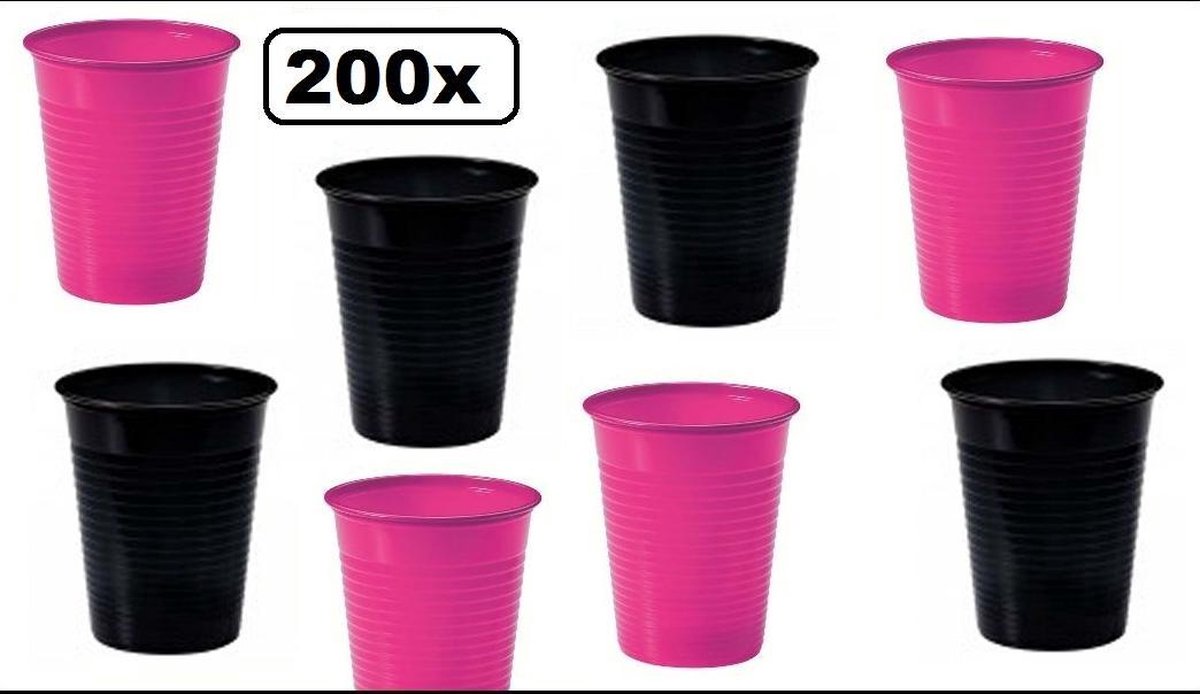 200x Plastic bekers zwart/pink | bol.com