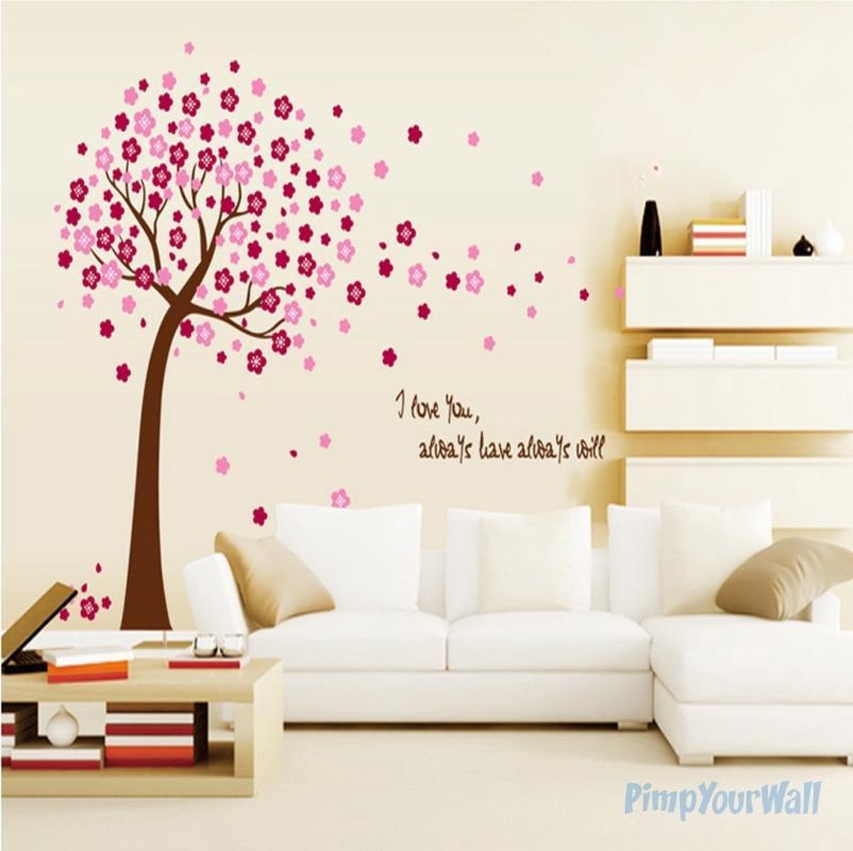 Muursticker Boom met bloemen Rood