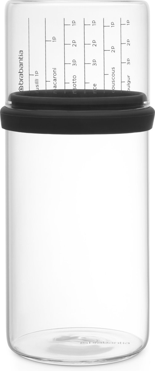 Brabantia Glazen Voorraadbus met Maatbeker - 1 l - Dark Grey