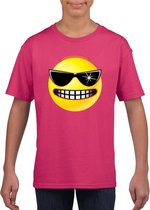 Smiley/ emoticon t-shirt stoer roze kinderen M (134-140)