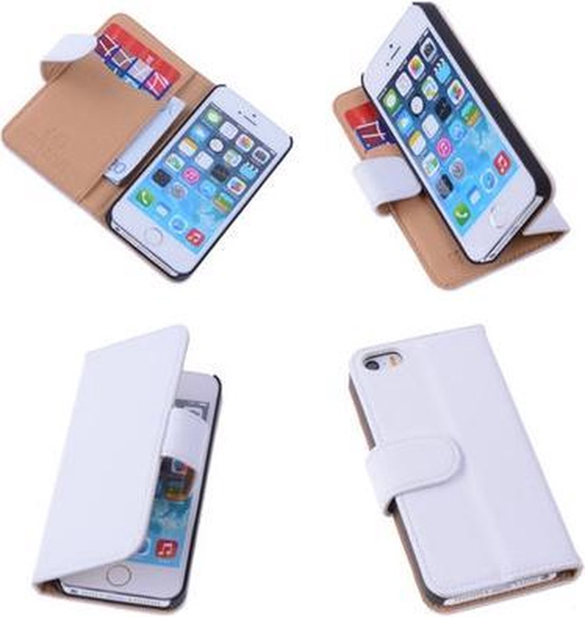 PU Leder Wit Hoesje iPhone 5c Book/Wallet Case/Cover