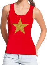 Gouden ster glitter tekst tanktop / mouwloos shirt rood dames - dames singlet Gouden ster S