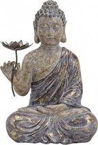 Zittende Boeddha beeld met bloem 48 cm