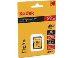 Kodak Ultra Performance 650X® 32GB SDHC-kaart - 4K Ultra HD - UHS-I U3 - Class 10 - V30 - SDHC Geheugenkaart