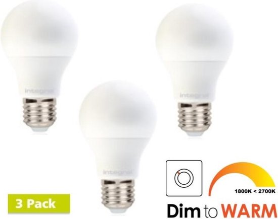 3 Pack - Integral LED E27 lamp 9,5 watt 2700K tot 1800K dimtone | bol.com