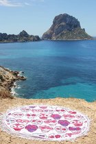 Mycha Ibiza – roundie – rond strandlaken – happy skull – roze – 100% katoen – franje