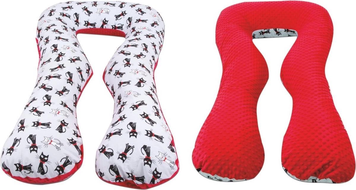 Goedkoopste Zwangerschapskussen - 300 cm - minky dot en katjes - rood wit zwart