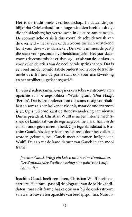 Pagina met tekst over politiek en framing. Geen afbeelding.