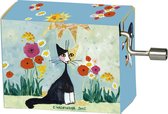 Muziekdoosje kunstenaar Rosita Wachtmeister, kat met bloemen, melodie Happy Birthday