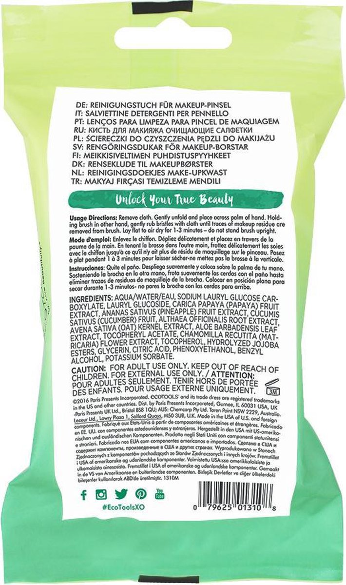 Ecotools Makeup Brush Cleansing Wipes Kwasten reiniger