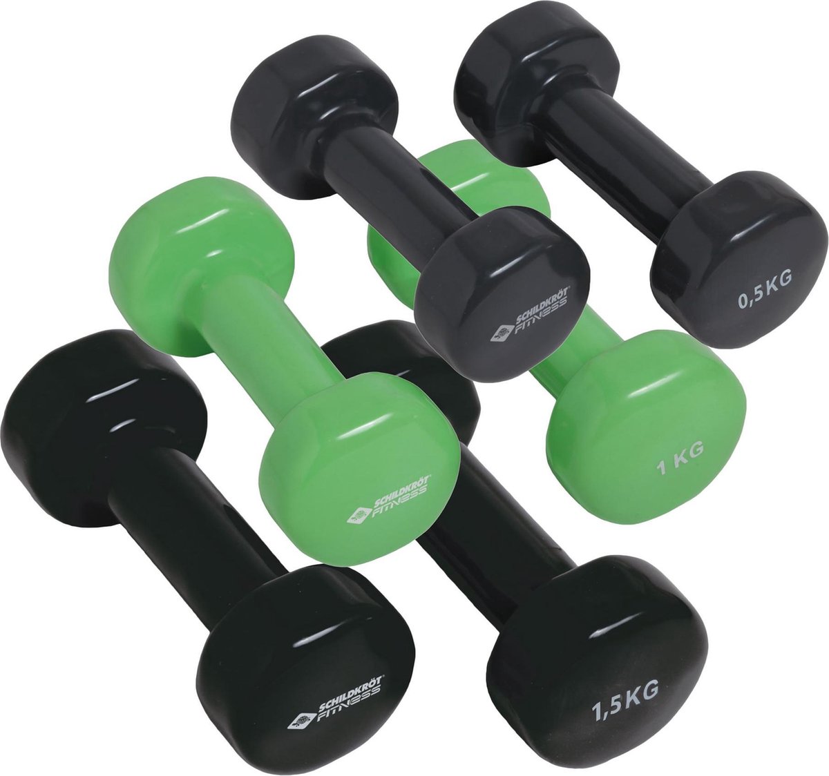 Schildkröt Fitness Dumbbells - Koffer Met 3 Paar Dumbbells - Gietijzer - Groen/Zwart/Antraciet