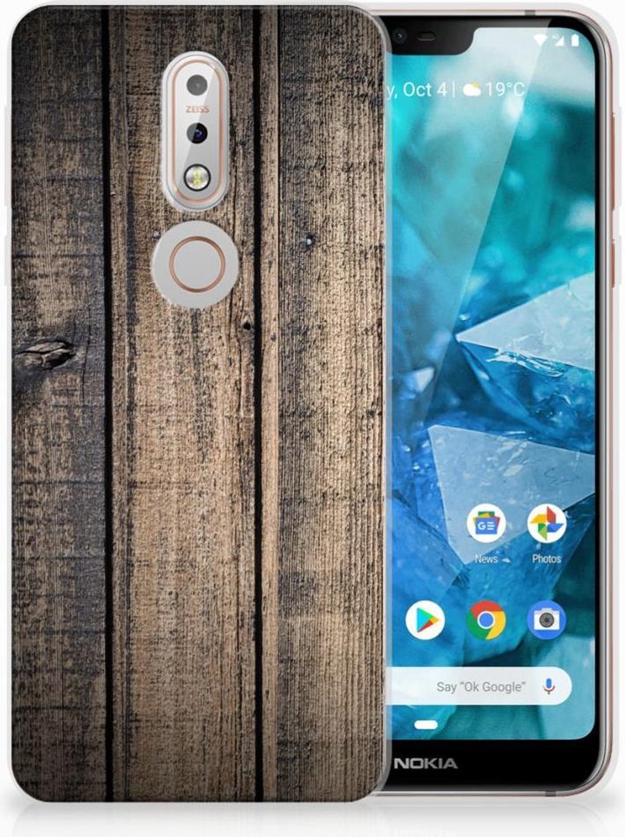 Back Cover voor Nokia 7.1 Bumper Hoesje Steigerhout