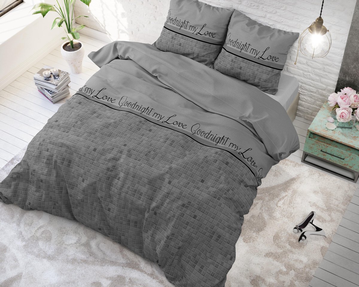 Sleeptime Goodnight my Love - Dekbedovertrekset - Lits-Jumeaux - 240x200/220 + 2 kussenslopen 60x70 - Grijs