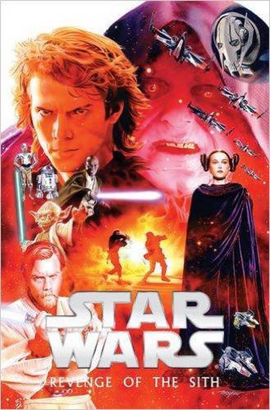Poster van Star Wars III: Revenge of the Sith met Anakin, Padmé, Obi-Wan, Yoda en keizer Palpatine.